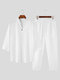 Mens Solid Texture Notched Neck Casual Two Pieces Outfits - White