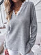 Ruffle Stitch V-neck Knit Pullover Long Sleeve Sweater - Gray