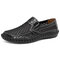 Men Breathable Mesh Fabric Round Toe Slip-on Hard Wearing Outdoor Shoes - Black