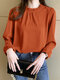 Solid Ruffle Trim Stand Collar Long Sleeve Blouse - Orange
