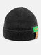 Unisex Knitted Solid Color Jacquard Letter Label Flanging All-match Warmth Brimless Beanie Hat - Black