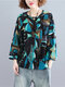 Abstract Geo Stripe Print Long Sleeve O-neck Blouse - Green