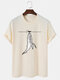 Mens Fishing Shark Graphic Cotton Short Sleeve T-Shirts - Beige