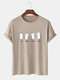 Camisetas masculinas de manga curta com estampa de gato fofo e gola redonda de algodão - Cáqui