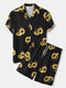 Mens Sunflower Print Revere Collar Short Sleeve Shirt & Shorts Holiday Co-ords - Black