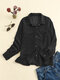 Corduroy Solid Ribbed Button Lapel Long Sleeve Jacket For Women - Black