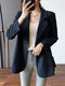 Solid Pocket Button Lapel Long Sleeve Blazer For Women - Navy