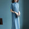 Stand Collar Short-sleeved Knit Dress - Blue