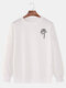 Mens Cotton Rose Printing Plain Casual Crew Neck Pullover Sweatshirts - White