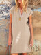 Vestido feminino manga curta de algodão com decote chanfrado - Damasco