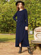 Twist Solid Color Long Sleeve Maxi Dress For Women - Blue