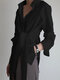 Solid Color Wrap Lapel Long Sleeve Shirt for Women - Black