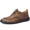 Menico Men Hand Stitching Leather Non Slip Soft Sole Casual Shoes  - Khaki