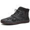 Men Hand Stitching Leather Non Slip Elastic Panels Soft Sole Casual Ankle Boots - Black
