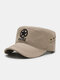 Men Cotton Solid Color Star Letter Pattern Embroidery Airhole Breathable Sunscreen Military Hat Flat Cap - Khaki