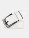 Men 115cm Faux Leather Business Fashion Jeans Pin Buckle Belts - White