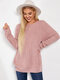 Solid Loose Off-shoulder Ribbed Sweater For Women - Pink