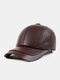 Men Sheep Leather Solid Color Patchwork Stitch Casual Windproof Waterproof Baseball Cap - Brown