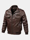 Mens Leather Fashion Jackets Multi Pockets Long Sleeve PU Leather Coats - Dark Coffee