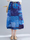 Ethnic Pattern Print Drawstring Waist Vintage Skirts with Pocket - Blue