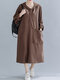 Casual Button Bat Sleeve Hooded Plus Size Sweatshirt Dress With Front Pocket - Coffee