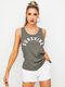Letter Pattern Scoop Neck Sleeveless Casual Tank Top - Gray