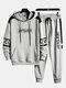 Mens Letter Print Striped Patchwork Drawstring Hoodies Two Pieces Outfits - Gray