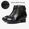SOCOFY Retro Genuine Leather Stitching Solid Color Handmade Flowers Soft Low Heel Short Boots - Black1