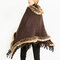 Women Tassel Solid Artificial Fur Poncho With Hood Warm Scarves Cloak Shawl Fashion Fur Hooded Shawl - Brown