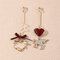 Vintage Sweet Lovely Peach Heart Unicorn Earrings Metal Temperament Pearl Heart Asymmetric Earrings - Gold