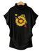 Flower Print Turtleneck Short Sleeve T-shirt - Black