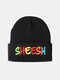 Unisex Knitted Letter Pattern Three-dimensional Embroidery All-match Warmth Brimless Beanie Hat - Black+Colorful Letters