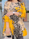Contrast Leopard Pattern Long Sleeve Casual Blouse - Yellow