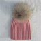 Children Warm Winter Wool Knit Beanie Raccoon Fur Pom Bobble Hat Crochet Ski Cap - Pink