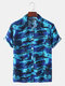 Mens Holiday Tropical Plant Printed Light Revere Collar Casual Short Sleeve Shirts - Blue