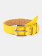 Women Leather Solid Color Snake Lychee Pattern Square Pin Buckle Fashion Belt - Lemon Yellow