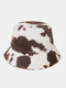 Women Rabbit Fur Warm Plush Cow Pattern Outdoor Casual All-match Bucket Hat - Dark Brown