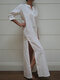 Casual Side Split V-neck Solid Color Plus Size Maxi Dress - Off White