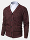 Mens Knit Ribbed Button Front V-Neck Casual Double Pocket Thick Cardigans - Wine Red