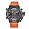 XINEW Men's Sport Watches Waterproof Calender Alarm LED Military Leather Quartz Wristwatch Gift  - Brown