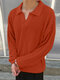 Masculino sólido canelado tricotado casual manga comprida golfe Camisa - laranja