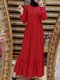 فستان ماكسي بأكمام طويلة وطبعة منقطة للنساء - أحمر