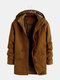 Mens Plain Cotton Solid Color Plush Fleece Multi Pockets Hoodies Jackets - Brown