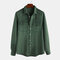 Mens Solid Color Suede Chest Pocket Turn Down Collar Long Sleeve Casual Shirts - Green