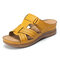 LOSTISY Open Toe Hook Loop Casual Wedges Beach Gladiator Sandals - Yellow