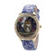Fashion Owl Flower Leather Rhinestone Quartz Wristband Wholesale Watches Ladies Gift - Blue