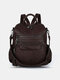 Women Vintage Lock Large Capacity Multi-Pocket Backpack Student Bag - Coffee