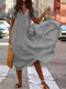 V-образный вырез с короткими рукавами, свободный однотонный цвет Plus Размер Платье - Серый