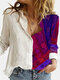 Contrast Color Patchwork Polka Dot Long Sleeve Vintage Shirt For Women - Purple