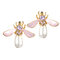 Cute Bees Stud Earrings Luxury Gold Plated Gemstone Pearl Earrings Jewelry for Women - Purple